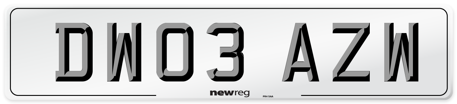 DW03 AZW Number Plate from New Reg